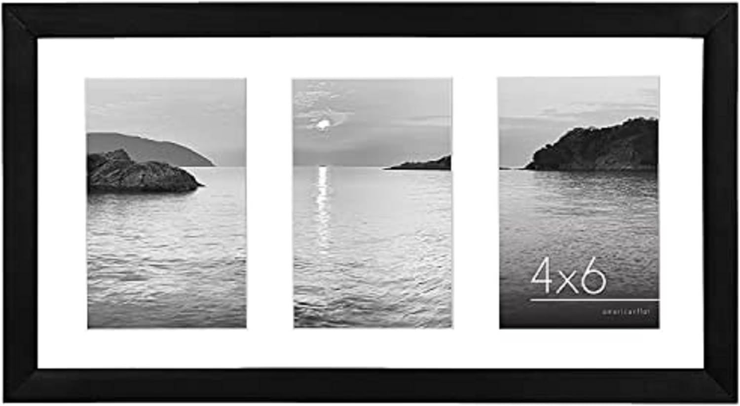 Americanflat 8x16 Collage Picture Frame with Shatter-Resistant Glass - Fits Three 4x6 Photos or One 8x16 Picture - Signature Collection - Photo Frame for Tabletop and Wall Display - Black