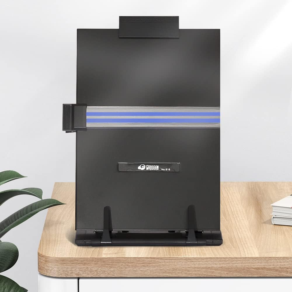 Desktop Document Holder Stand with 7 Adjustable Positions, Black Metal File Organizer Management Copyholder for Typing Speech Reading A4 Letter Music Book Tablet Office, with Paper Clip and Line Guide - Image 5