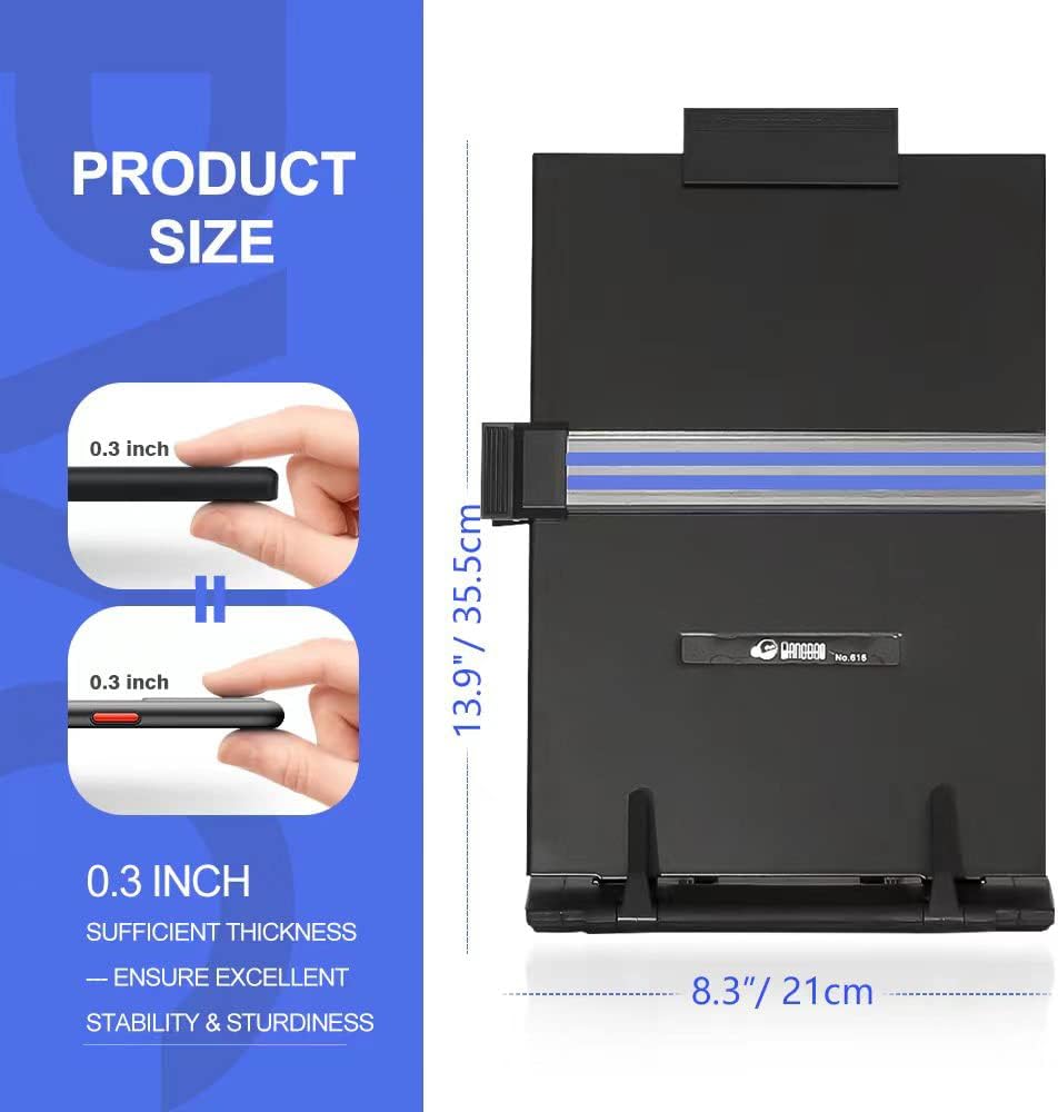 Desktop Document Holder Stand with 7 Adjustable Positions, Black Metal File Organizer Management Copyholder for Typing Speech Reading A4 Letter Music Book Tablet Office, with Paper Clip and Line Guide - Image 6