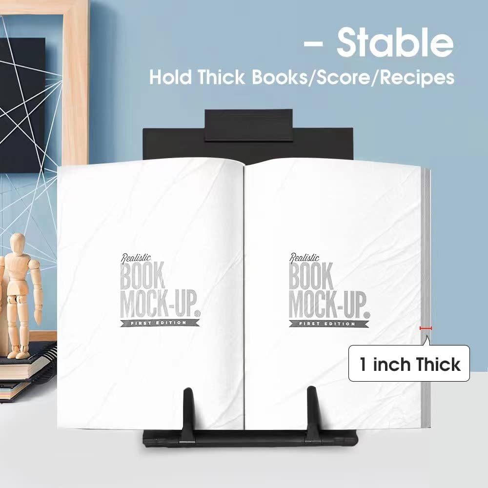Desktop Document Holder Stand with 7 Adjustable Positions, Black Metal File Organizer Management Copyholder for Typing Speech Reading A4 Letter Music Book Tablet Office, with Paper Clip and Line Guide - Image 7