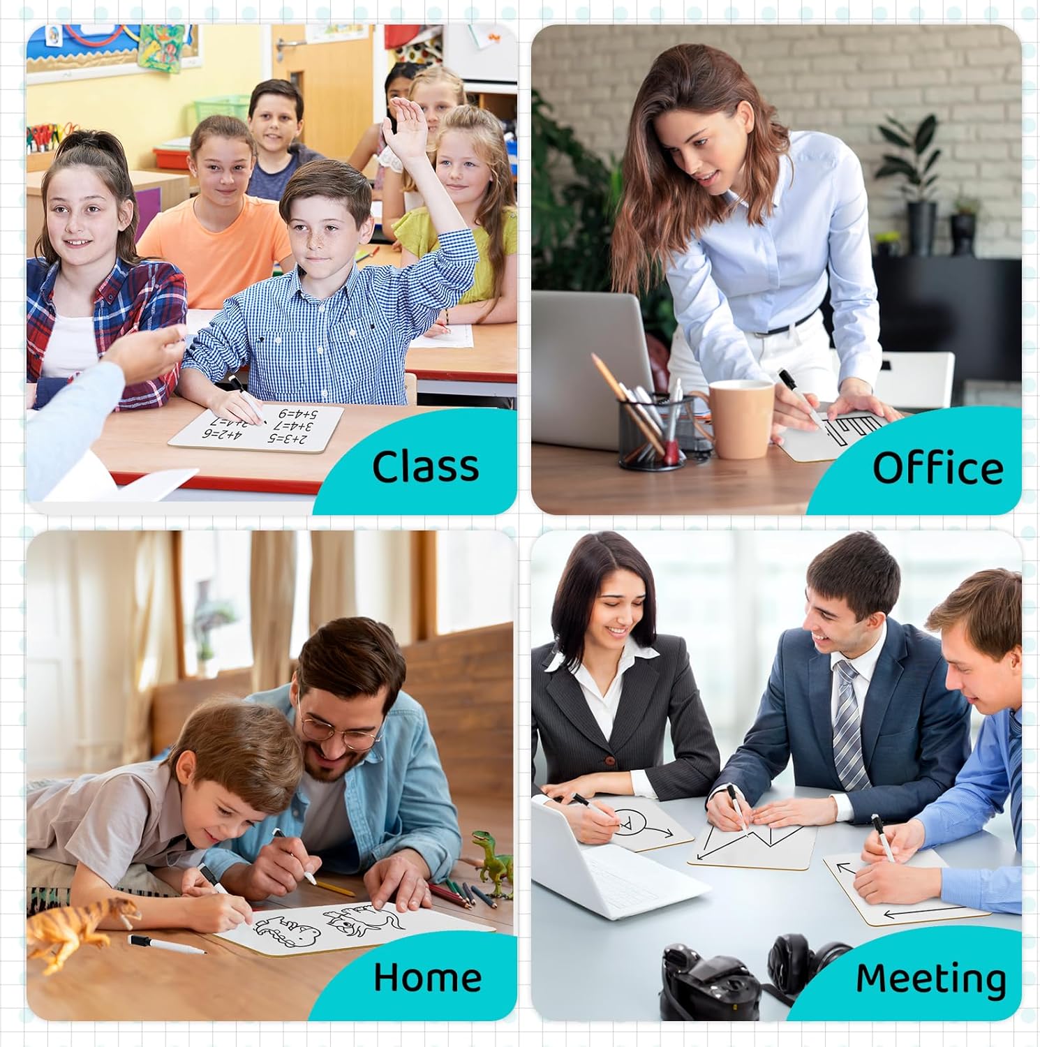 Dry Erase Lapboards 32 Pack, Double-Sided Small White Board for Classroom Student, 9"x12" Portable Dry Erase Board Bulk, Mini Whiteboard with 36 Pens, 36 Erasers & 36 Pen Holders, for Teacher Supplies - Image 6
