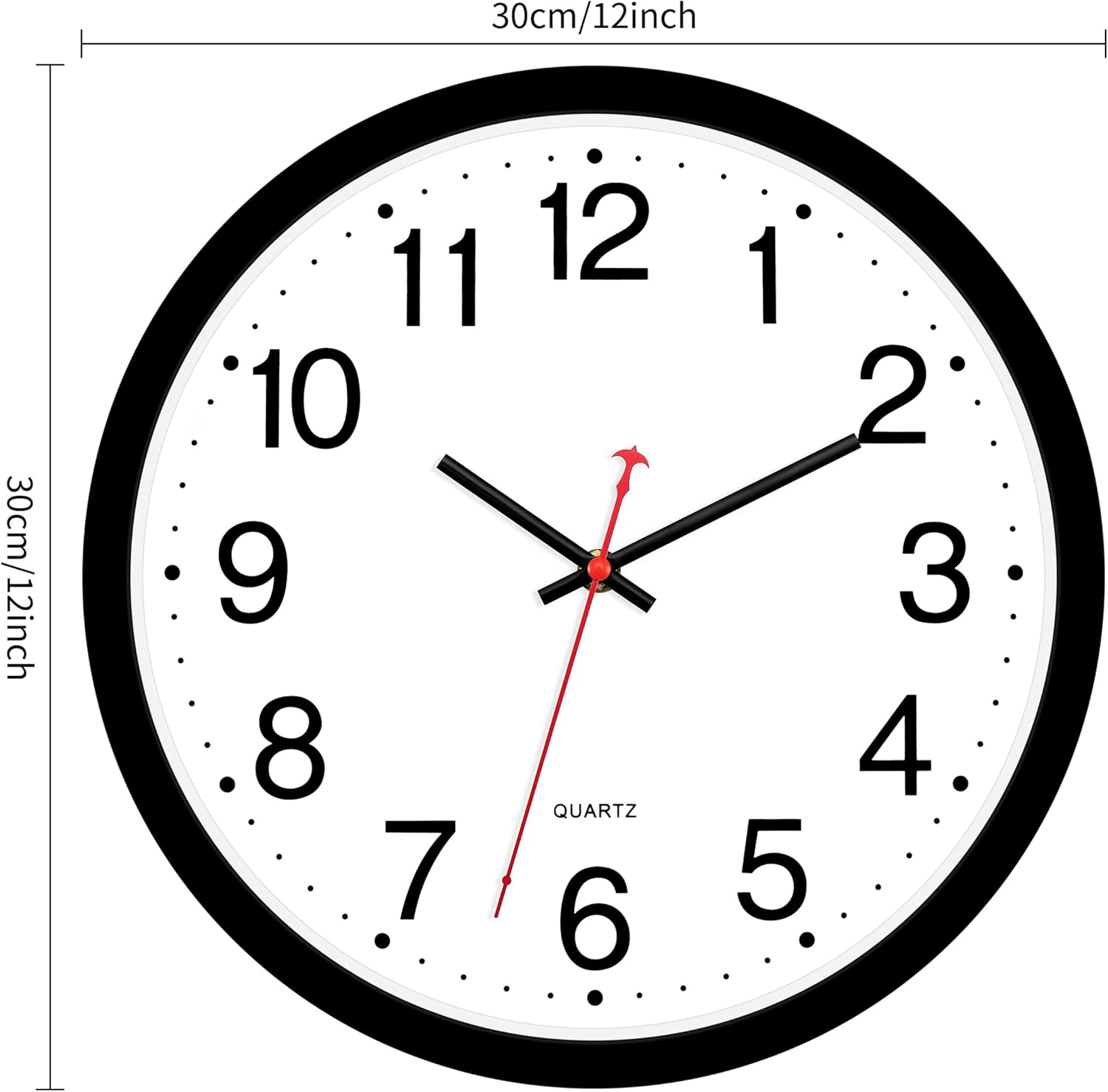 Foxtop Black Wall Clock Silent Non-Ticking 12 Inch Quartz Battery Operated Round Analog Wall Clock for Classroom School Office Living Room Bedroom Home - Image 6