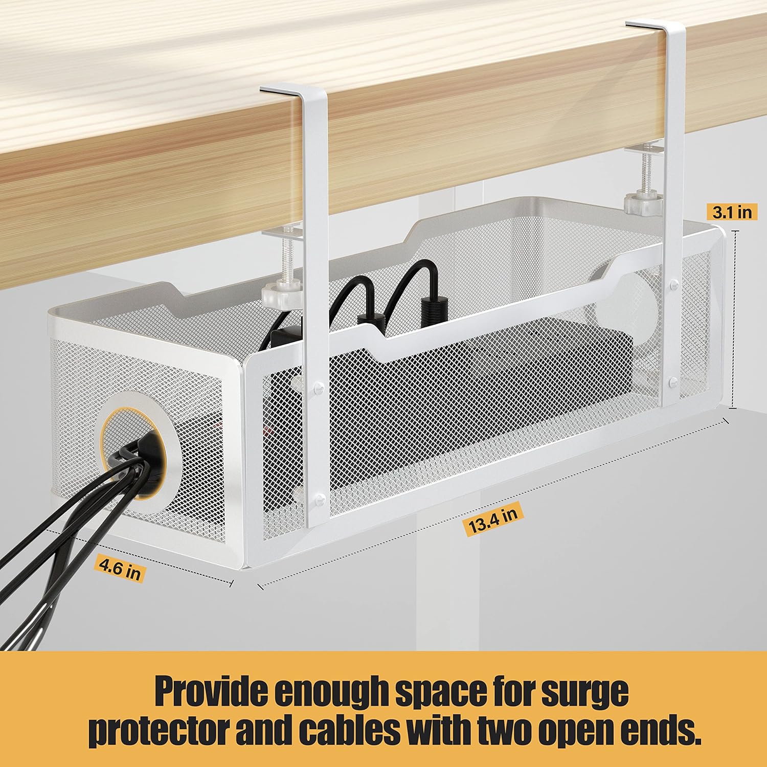 Under Desk Cable Management Tray White, Cinati Cable Management Under Desk No Drill, Cable Tray with Clamp for Desk Wire Management,Desk Cable Management Box for Office, Home - No Damage to Desk - Image 5