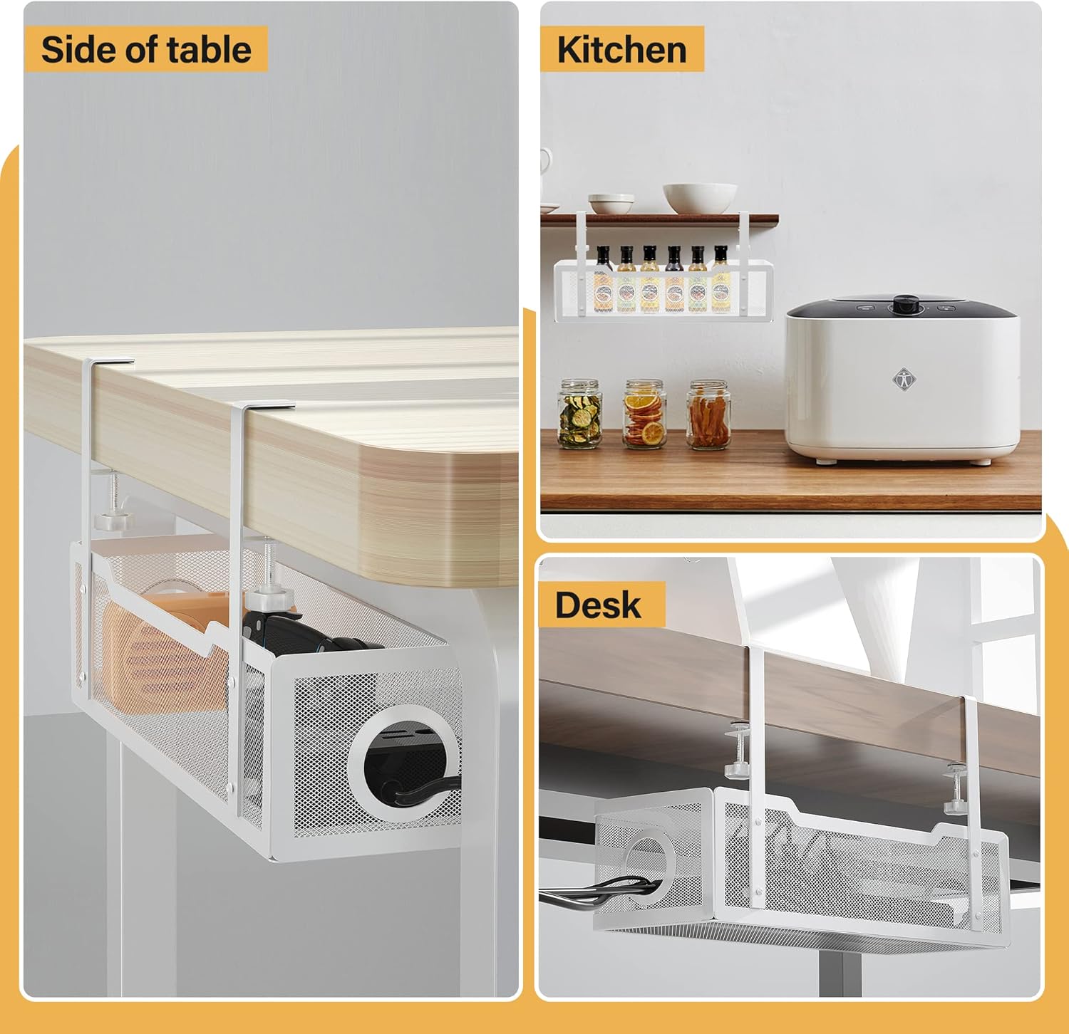 Under Desk Cable Management Tray White, Cinati Cable Management Under Desk No Drill, Cable Tray with Clamp for Desk Wire Management,Desk Cable Management Box for Office, Home - No Damage to Desk - Image 6