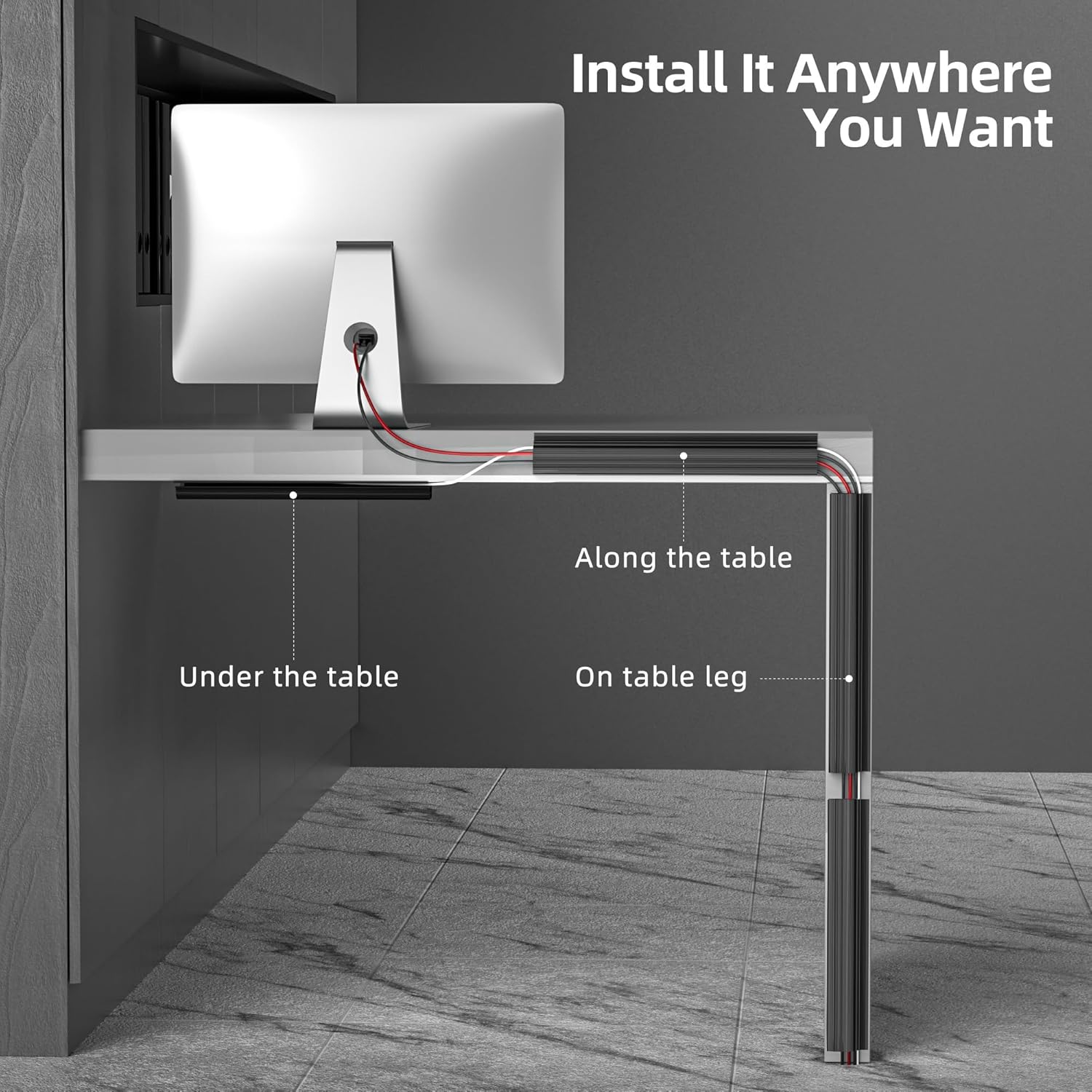 YECAYE 6X15.7in Cable Management, Cord Organizer,Easy Install Self-Adhesive Cord Hider, Cable Organizer, Cable Hider for Home & Office,Child & Pet Proof, Black - Image 4